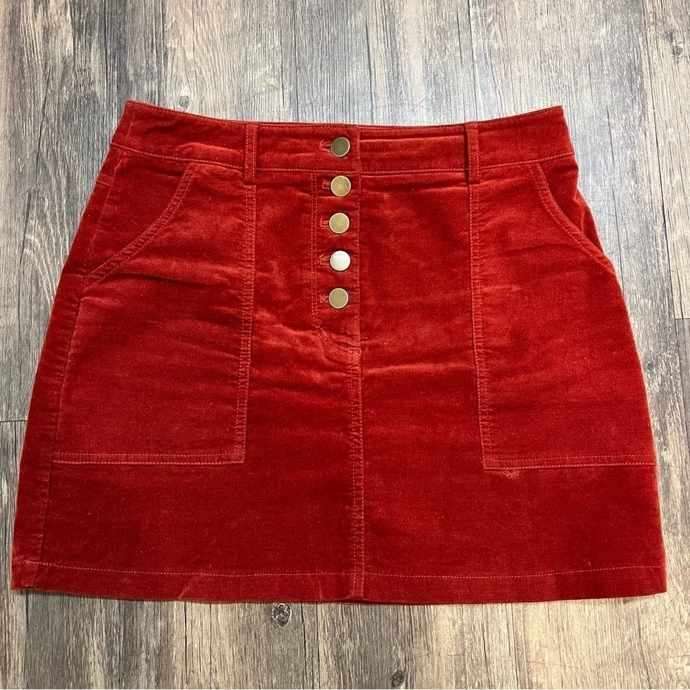 Forever 21 Front Buttons Corduroy Burgundy A Line Pocketed Mini Skirt Fall M